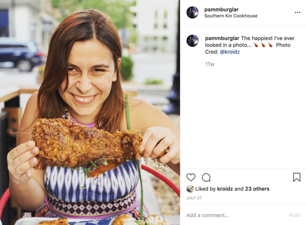 Pammburglar eating a turkey leg on her Finsta